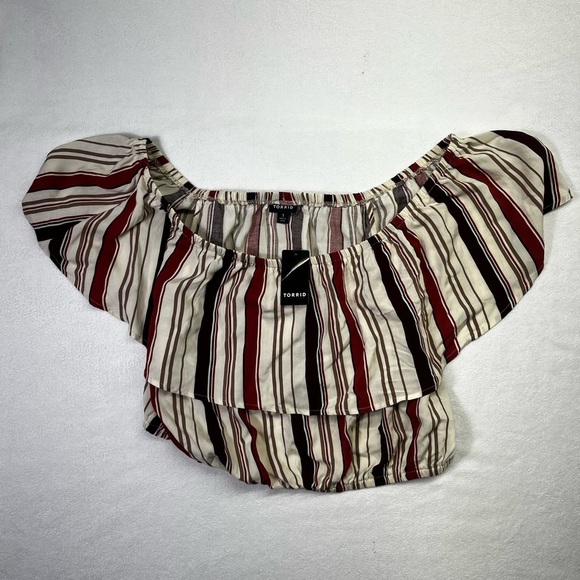 Torrid Ruffles Blouse Crop top Striped Womens 1 Plus size NWT curvy Summer 1573 - Picture 1 of 7
